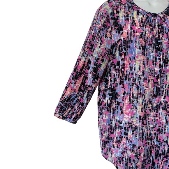 NYDJ 3/4 Sleeve Printed Pintucked Back Blouse Multicolor Stained Glass Print Med - Picture 4 of 10